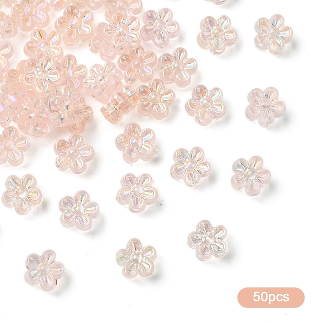 Pink AB Resin Flower Beads – 7mm, Sparkle Finish, Jewelry Making Set