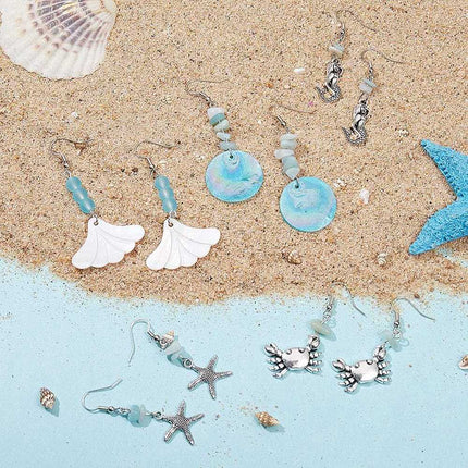 DIY Ocean Theme Earring Kit – Amazonite, Synthetic Turquoise, Glass Beads, Alloy Pendants & Brass Hooks