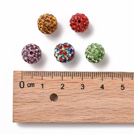 Pave Disco Ball Beads – Grade A Polymer Clay Rhinestone Beads, Mixed Colours, 10mm Round