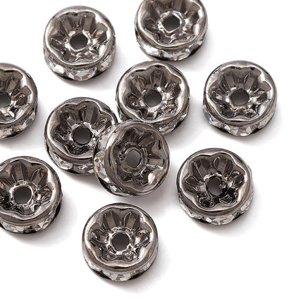 Brass Rhinestone Spacer Beads – Grade A Rondelle with Straight Flange, Crystal Gunmetal Finish