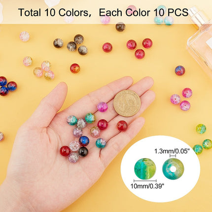 Transparent Crackle Glass Beads – Mixed Colour Round 10mm, 100–105pcs Box