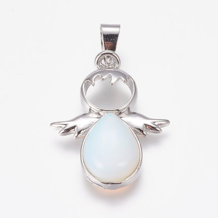 Opalite Angel Pendants – Angel Shape with Brass Finding, Platinum Finish