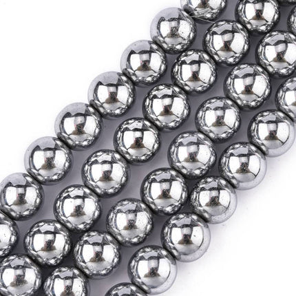 Non‑Magnetic Synthetic Hematite Beads Strand – Grade A Round Platinum Plated 10mm