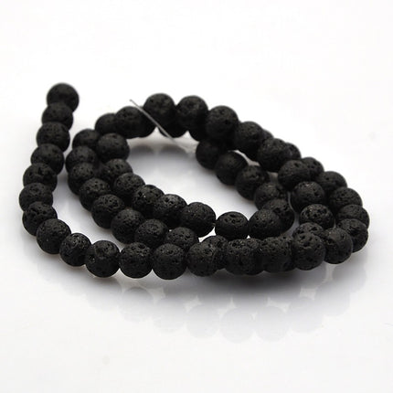 Natural Lava Rock Round Bead Strands – Black, 5.5–6.5mm, ~61pcs Strand, 39.9cm