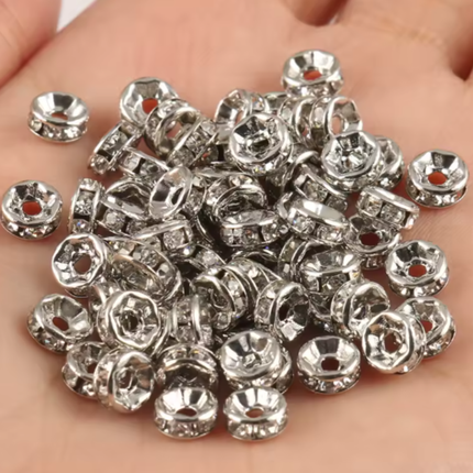 Grade A Silver Brass Rhinestone Spacer Beads – 6x3mm Rondelle with Crystal Shine