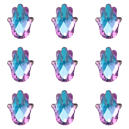 Glass Rhinestone Pendants – Faceted Hamsa Hand, Light Amethyst Imitation Austrian Crystal
