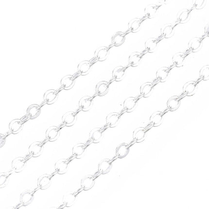 Silver Brass Cable Chain – Flat Oval, Soldered, Nickel‑Free