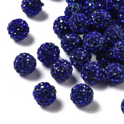 Pave Disco Ball Beads – Grade A Polymer Clay Rhinestone Beads, Round 10mm, Sapphire