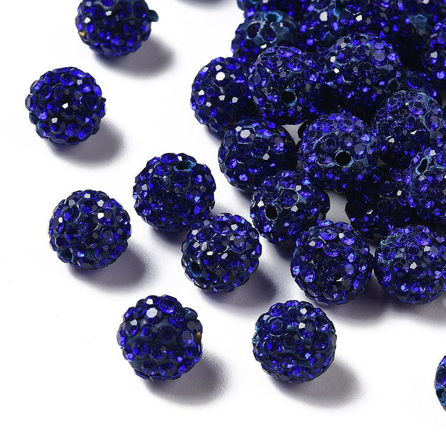 Pave Disco Ball Beads – Grade A Polymer Clay Rhinestone Beads, Round 10mm, Sapphire