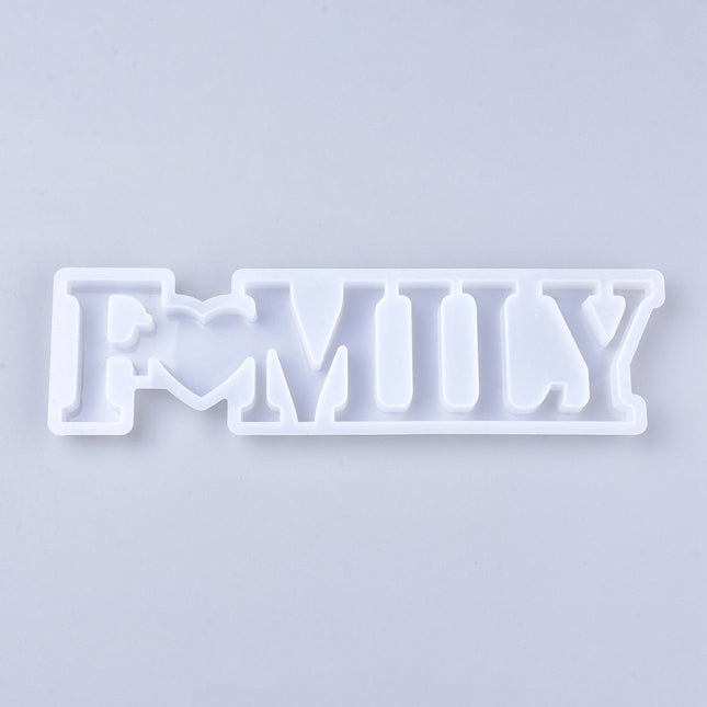 DIY Word Family Silicone Molds – Resin Casting Molds for UV/Epoxy Resin, White, 258×71×13mm