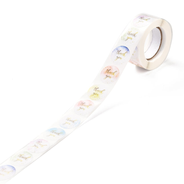 Thank You Theme Self‑Adhesive Stickers – Round, Colorful, 25mm, 500pcs Roll