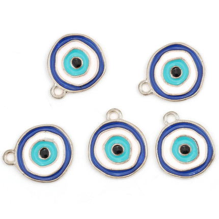 Evil Eye Charms – Silver Zinc Alloy Coins (23×20mm) | Blue & Pink Rings for DIY Jewelry
