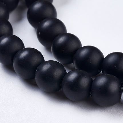 Frosted Synthetic Black Stone Beads Strand – Round 6mm, 65pcs, 1mm Hole