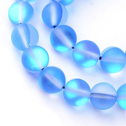 Synthetic Moonstone Beads Strand 8mm Holographic Royal Blue Frosted 45–47pcs