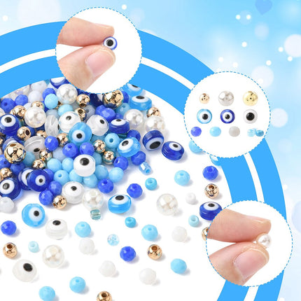 Mixed Bead Set – 150 Resin Evil Eye Beads, 600 Glass Beads, Seed Beads, CCB Beads & Imitation Pearls, Multi‑Colour Jewelry Making Kit