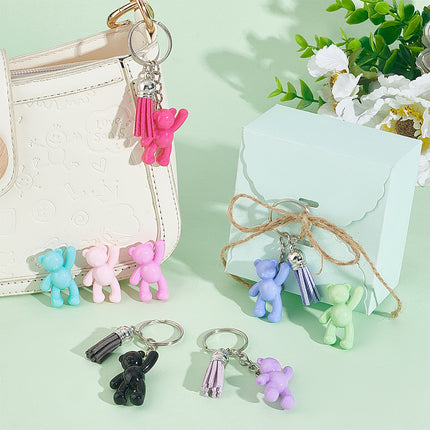 Acrylic Bear Keychain Making Kit – Mixed Colours with Faux Suede Tassels & Iron Findings (Box Set)