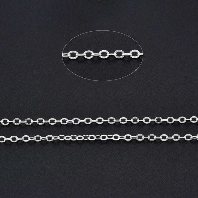Silver Brass Cable Chain – Flat Oval, Soldered, Nickel‑Free