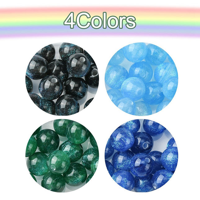 Imitation Cat Eye Resin Beads – 8mm Round, Glitter Mix, 4 Colors, 64pcs Box