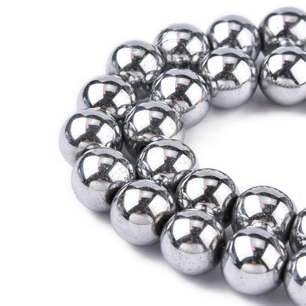 Non‑Magnetic Synthetic Hematite Beads Strand – Grade A Round Platinum Plated 10mm