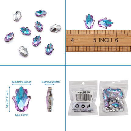 Glass Rhinestone Pendants – Faceted Hamsa Hand, Light Amethyst Imitation Austrian Crystal