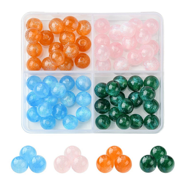 Round Imitation Cat Eye Resin Beads with Glitter – 8mm Mixed Color Set, 64pcs (4 Colors)