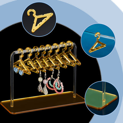 Acrylic Earring Display Stands, Coat Hanger Shape, Gold Finish