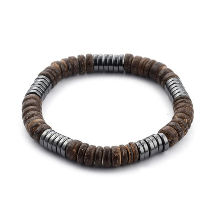 Stretch Bracelet Bases – Coconut Shell & Synthetic Hematite Heishi Beads, Coconut Brown, 2‑Pack