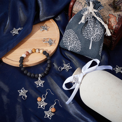 Tibetan Style Alloy Pendants, Star Charms with Tree of Life, Antique Silver
