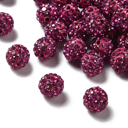 Pave Disco Ball Beads Fuchsia Pink – Grade A Polymer Clay Rhinestone Beads, Round 10 mm