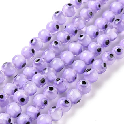 Handmade Evil Eye Lampwork Beads – Violet Round 6 mm, 64‑pc Strand (37 cm)