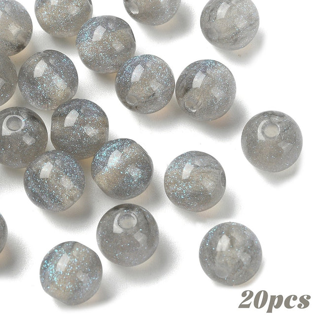 Imitation Cat Eye Resin Beads – Round 8 mm with Glitter Powder, Slate Gray Blue (20 pcs)