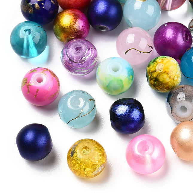 Mixed Style & Mixed Color Round Spray Painted Glass Beads – Vibrant Jewelry Making Supplies