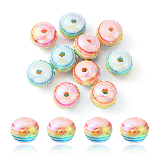Macaron Stripe Resin Rondelle Beads 12×10mm AB Color — Pack of 10, Hole 2–2.5mm
