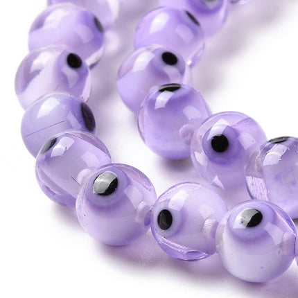 Handmade Evil Eye Lampwork Beads – Violet Round 6 mm, 64‑pc Strand (37 cm)