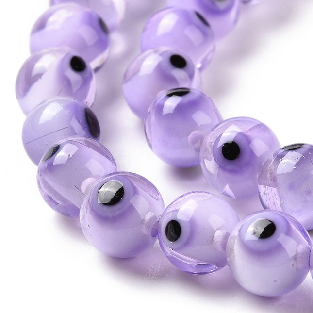 Handmade Evil Eye Lampwork Beads – Violet Round 6 mm, 64‑pc Strand (37 cm)