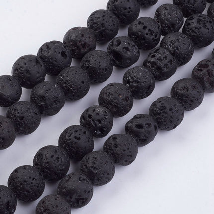 Natural Lava Rock Beads – Round 8mm, Black, 46–48pcs per Strand