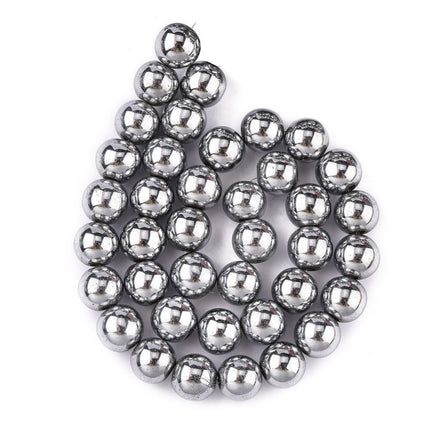 Non‑Magnetic Synthetic Hematite Beads Strand – Grade A Round Platinum Plated 10mm