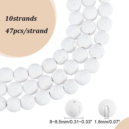 Synthetic Lava Rock Beads Strand – Dyed White, 8–8.5mm Round