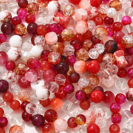 Crimson Glass Beads – Round 8–10mm, Mixed Styles