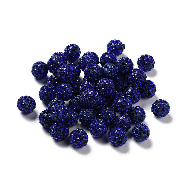 Pave Disco Ball Beads – Grade A Polymer Clay Rhinestone Beads, Round 10mm, Sapphire