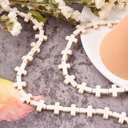 Synthetic Turquoise Cross Beads Strand – Dyed Beige