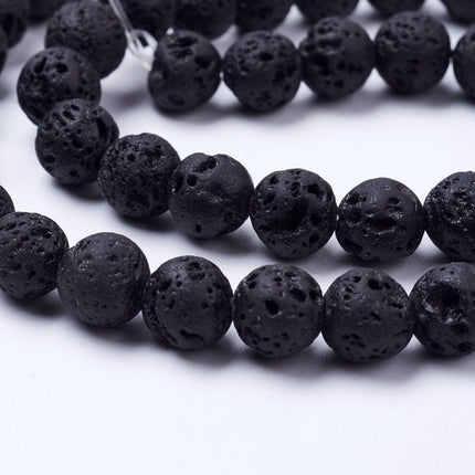 Natural Lava Rock Beads – Round 8mm, Black, 46–48pcs per Strand
