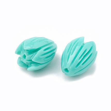 Dyed Synthetic Coral Beads, Jasmine Flower, Turquoise