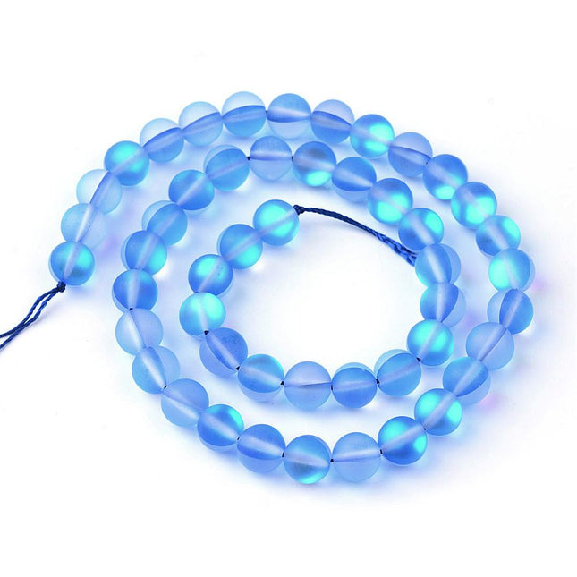 Synthetic Moonstone Beads Strand 8mm Holographic Royal Blue Frosted 45–47pcs