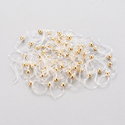Eco‑Friendly Plastic Earring Hooks with 304 Stainless Steel Beads, Horizontal Loop, Round, Real 18K Gold Plated
