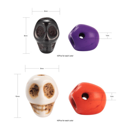 280pcs Dyed Synthetic Turquoise Skull Beads – 2 Sizes, Mixed Colors for DIY Jewelry