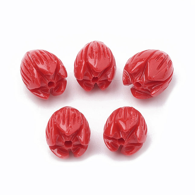 Dyed Synthetic Coral Beads – Jasmine Flower Shape, Red, 8–8.5 mm (10 pcs)