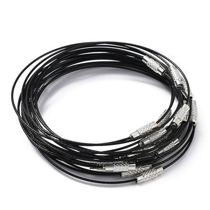 Black Steel Wire Bracelet Cords – Durable Jewelry Base with Alloy Screw Clasp & Ring