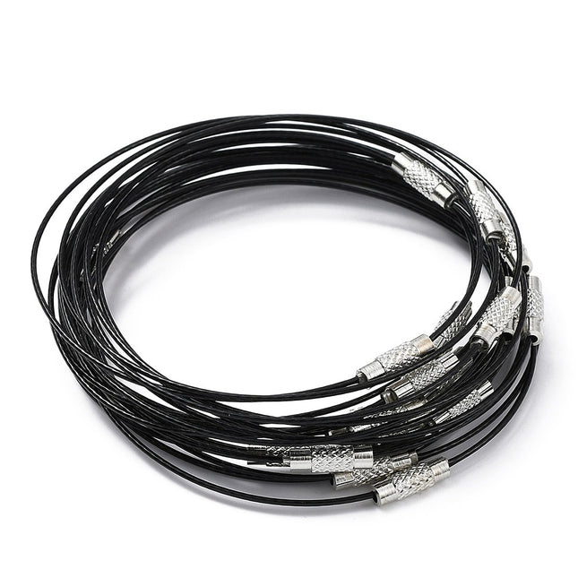Black Steel Wire Bracelet Cords – Durable Jewelry Base with Alloy Screw Clasp & Ring