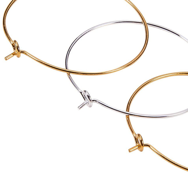 Brass Wine Glass Charm Rings / Hoop Earring Bases – Mixed Colours, 30mm